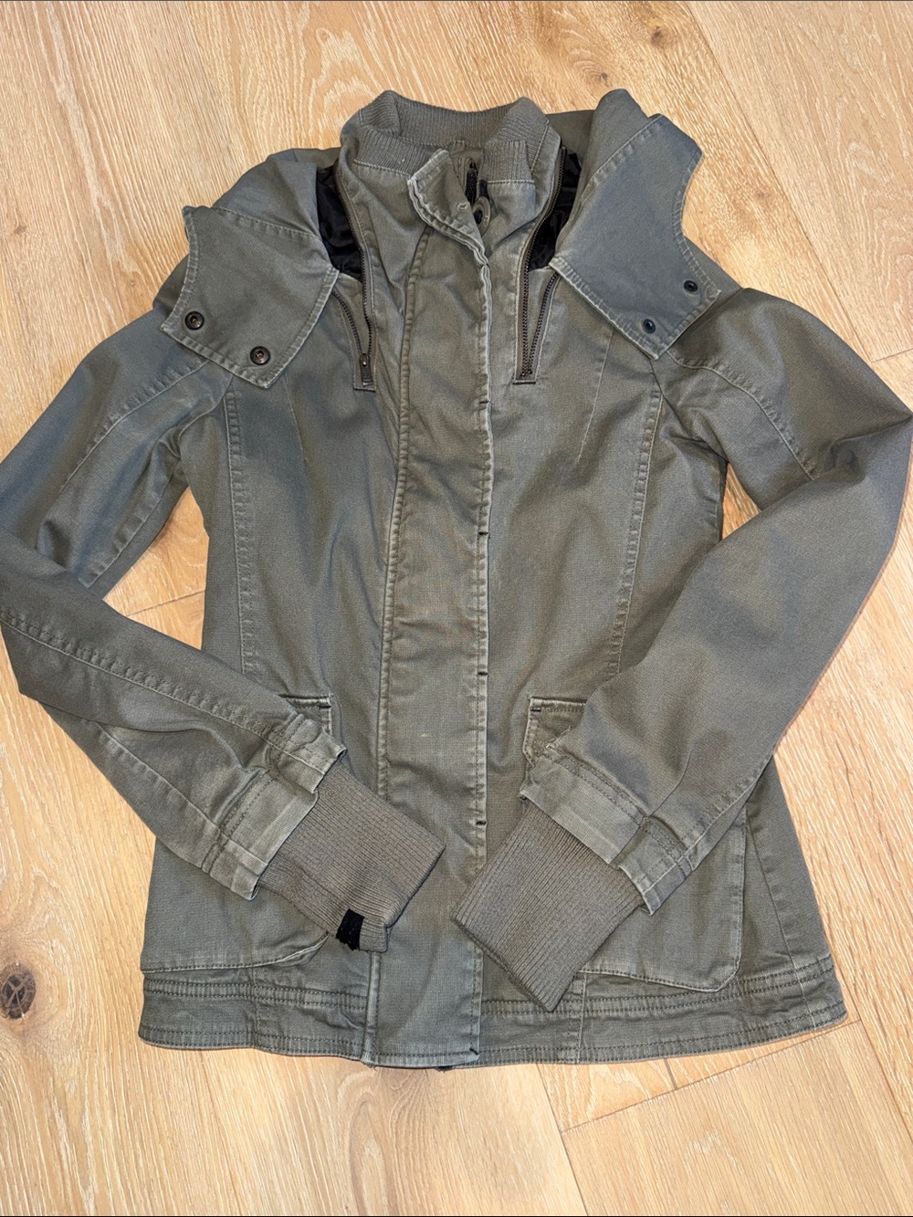 Fox Olive Green Utility Jacket with Ribbed Cuffs